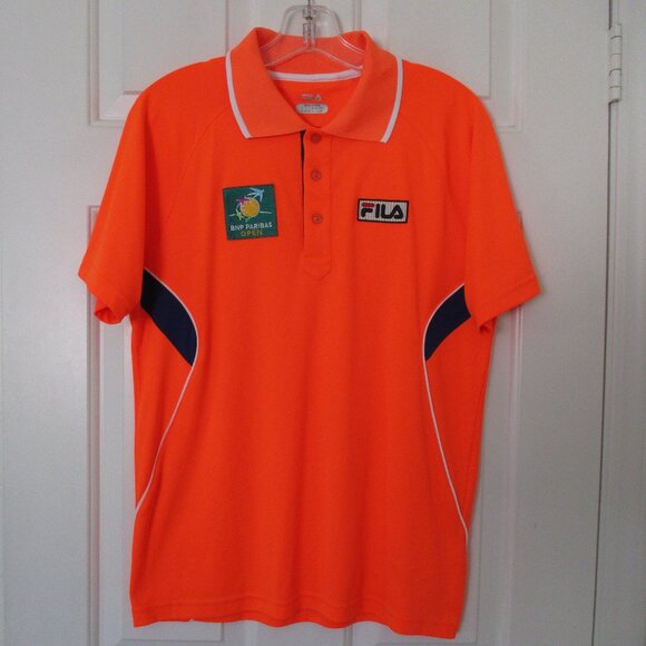 FILA Mens S/S BNP Paribas Open Dayglow Orange Tennis Polo Shirt NWOT - Small - Picture 1 of 3